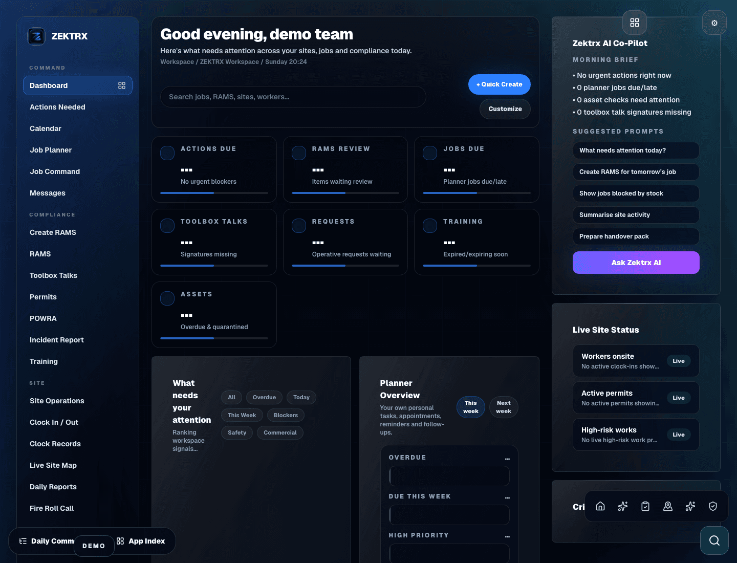 Zektrx compliance dashboard preview
