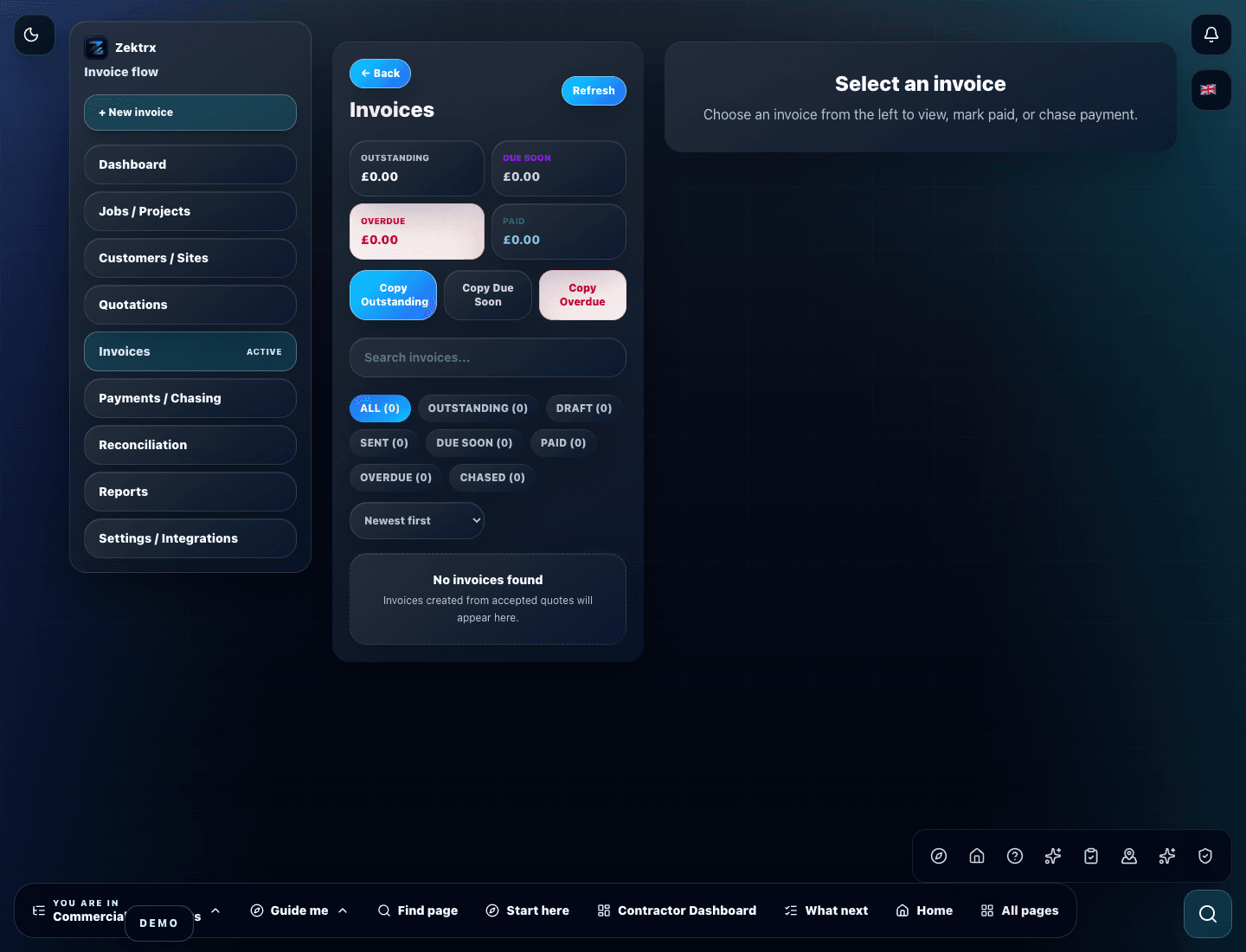Zektrx invoice workspace preview