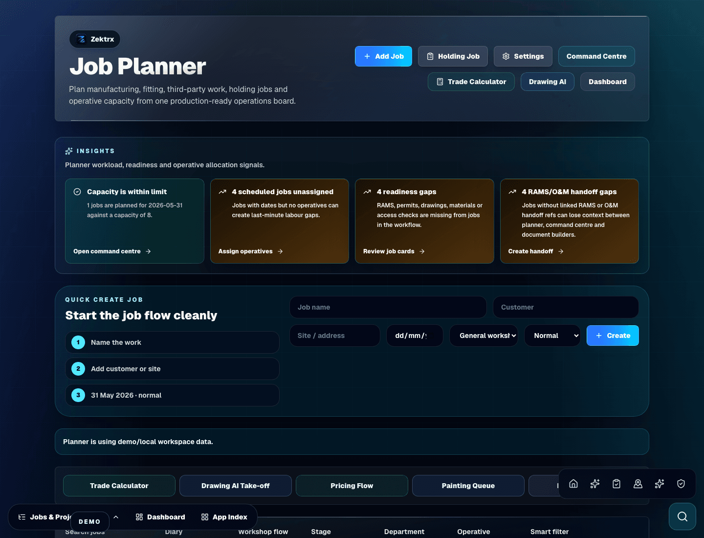 Zektrx job planner and workflow planning preview