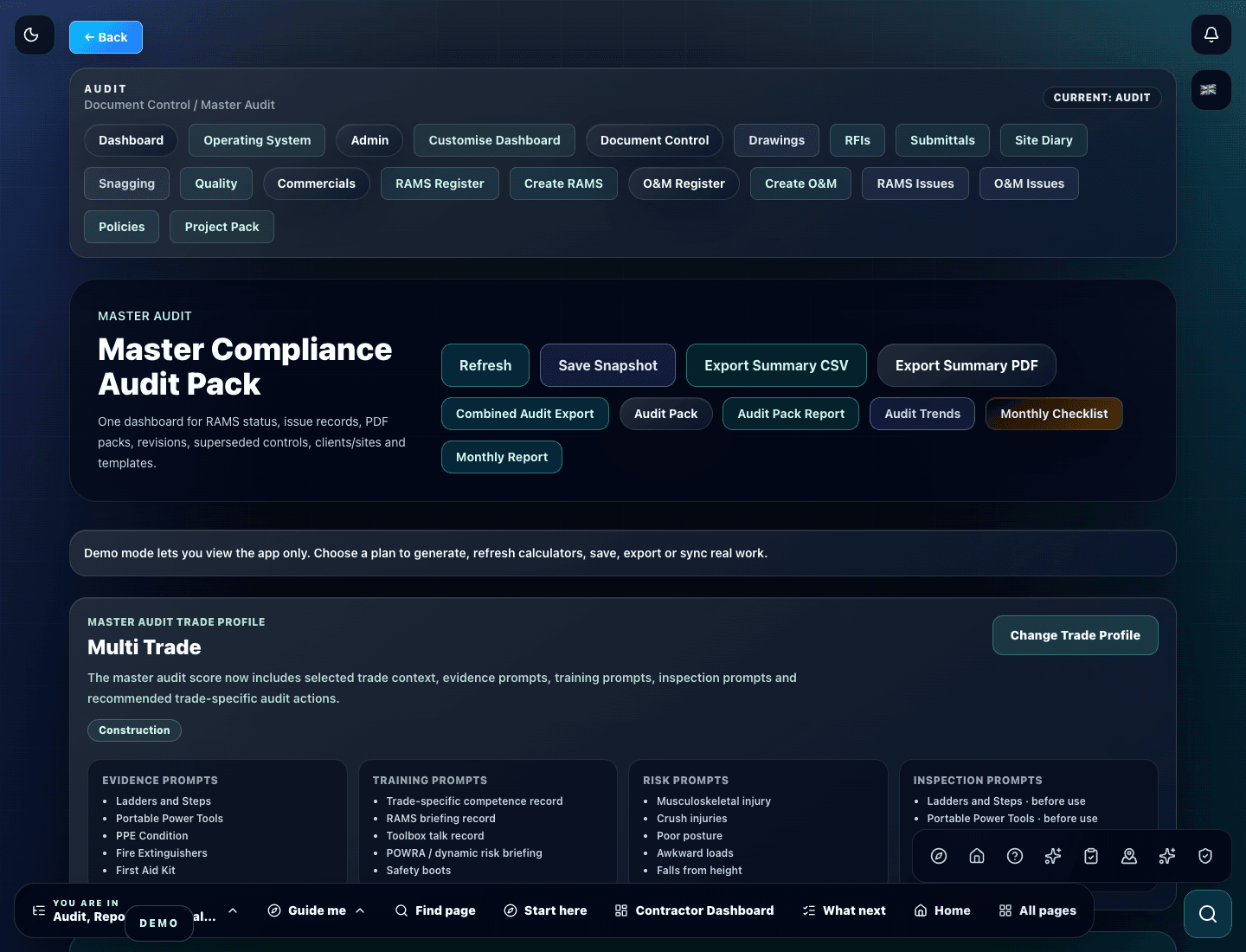 Zektrx master compliance audit pack showing review status and evidence controls