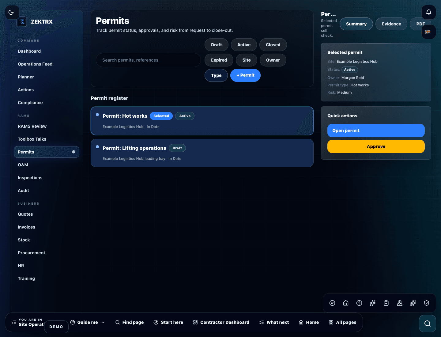 Zektrx permit to work register preview