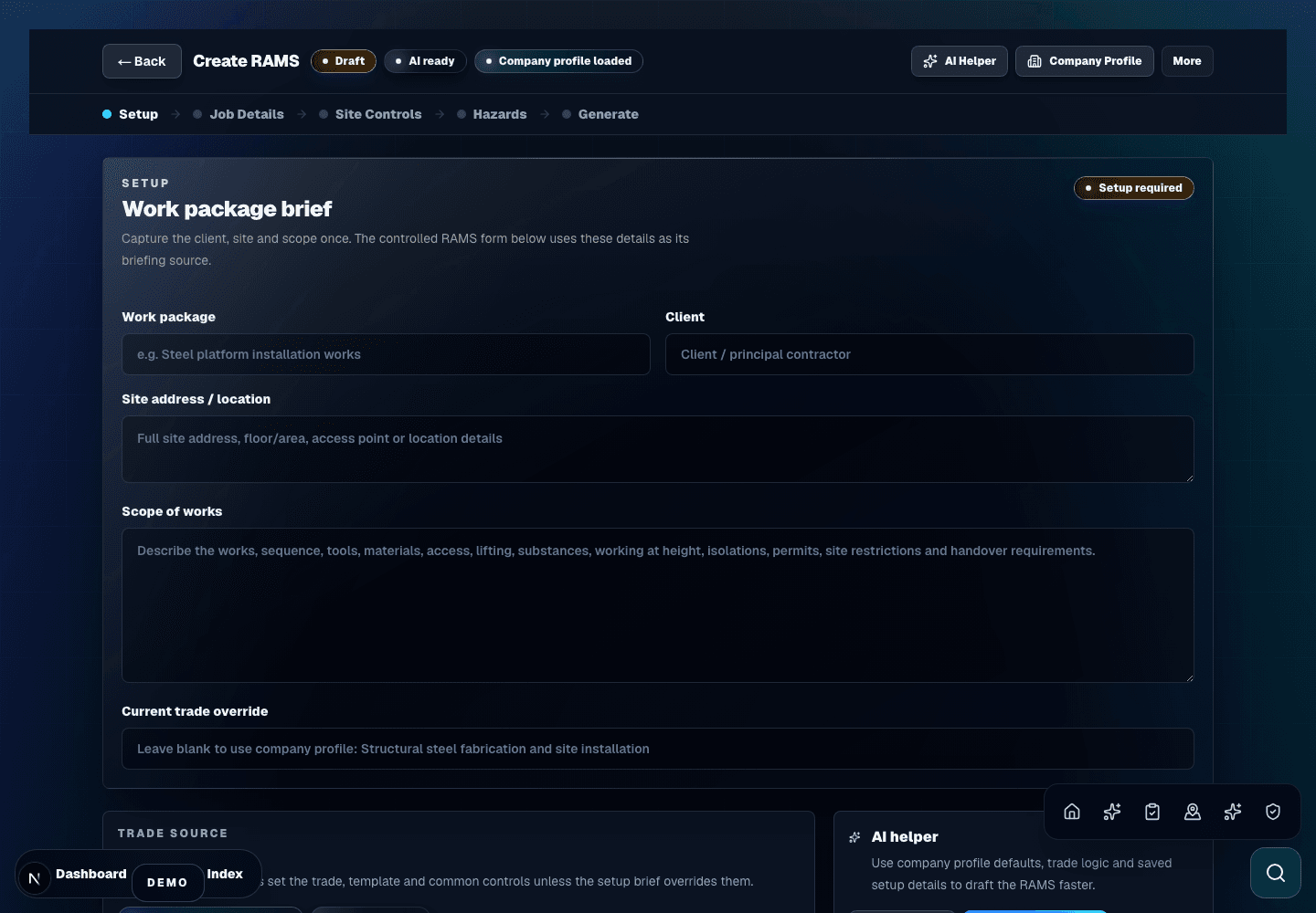 Zektrx RAMS and template creation preview