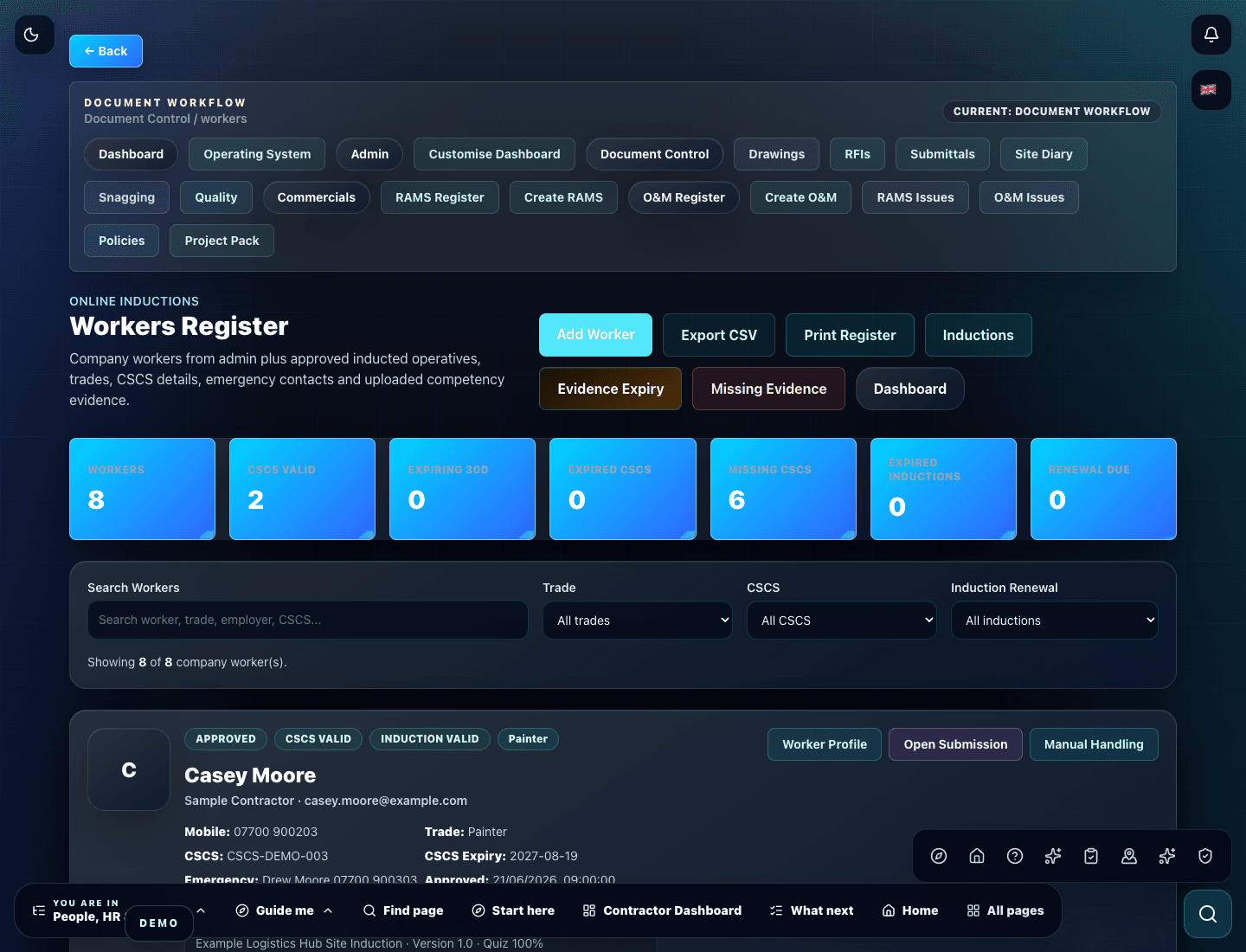 Zektrx workers register and HR evidence preview