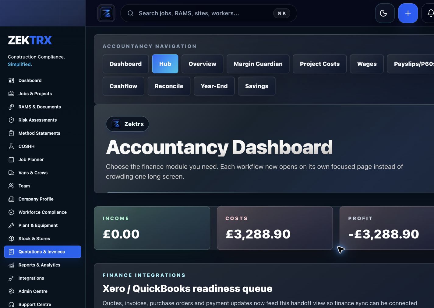 Zektrx accountancy dashboard preview