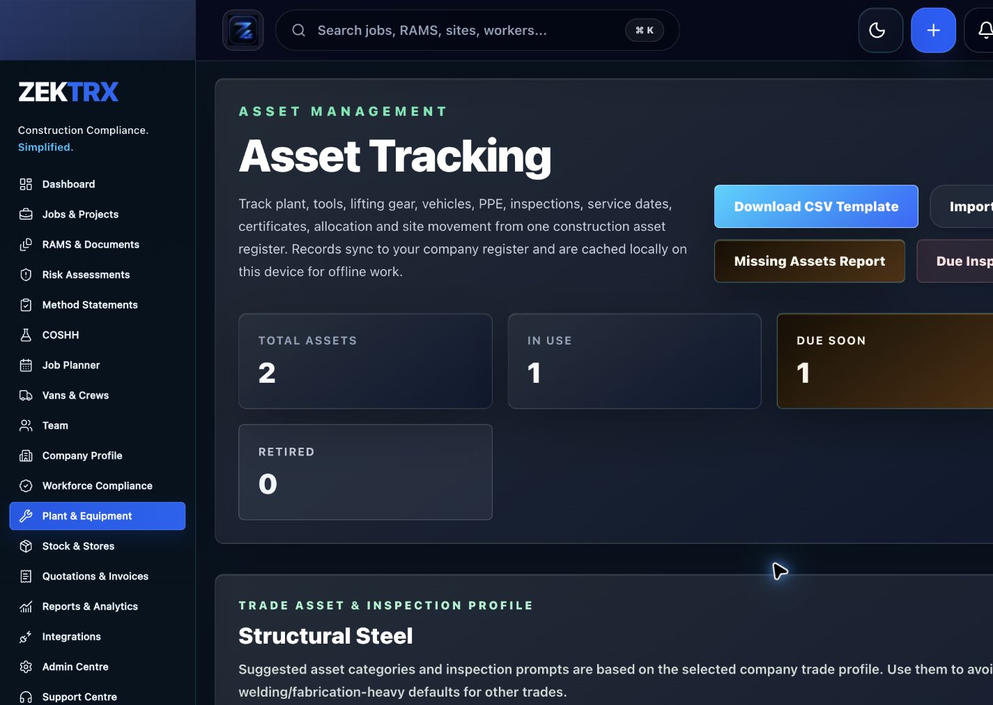 Zektrx construction asset tracking preview