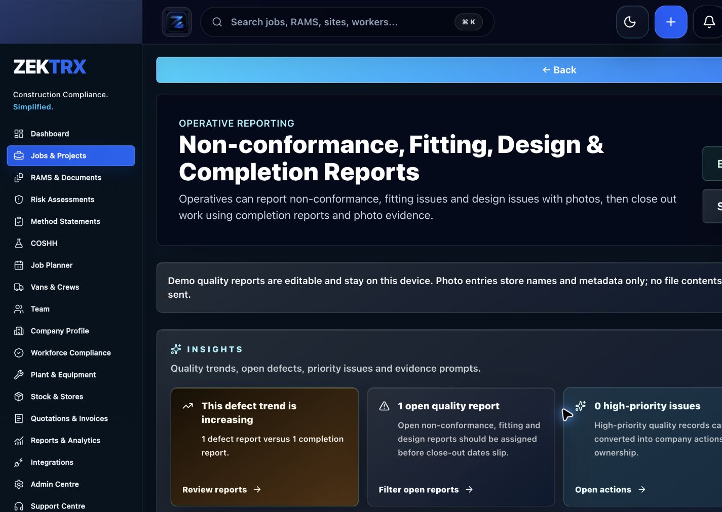 Zektrx incident report workflow for safety management records