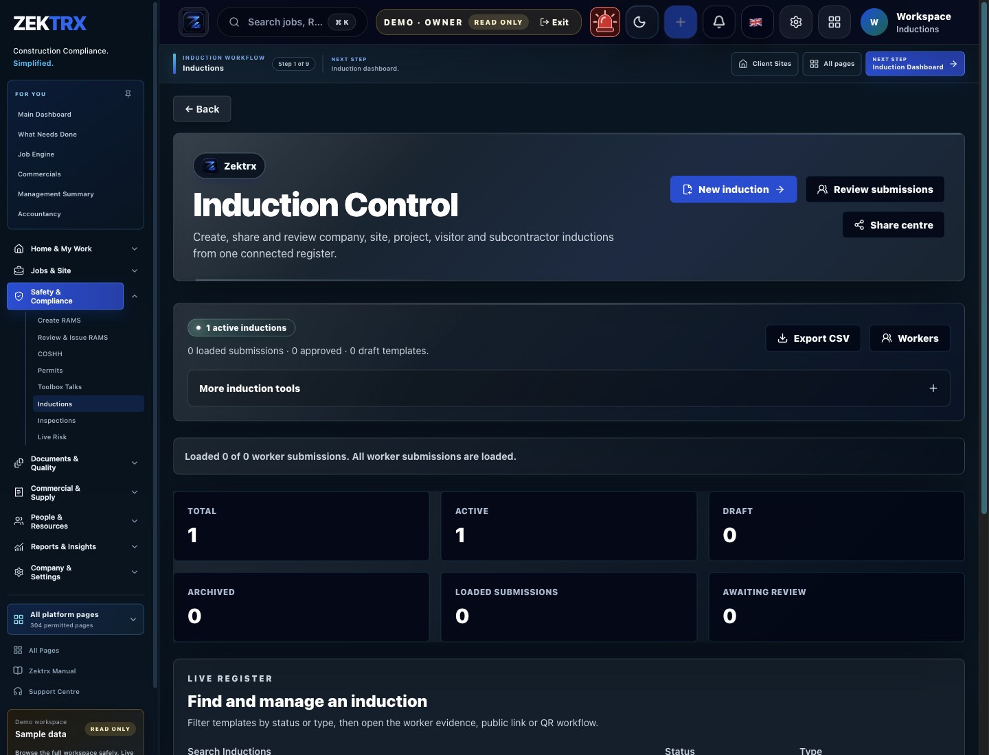Zektrx site induction register preview