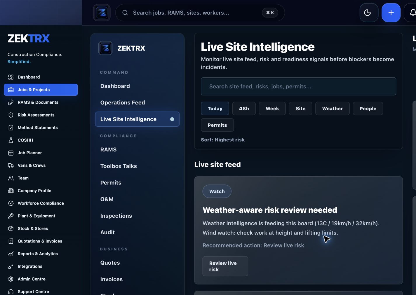 Zektrx live site map view connected to regional rollout