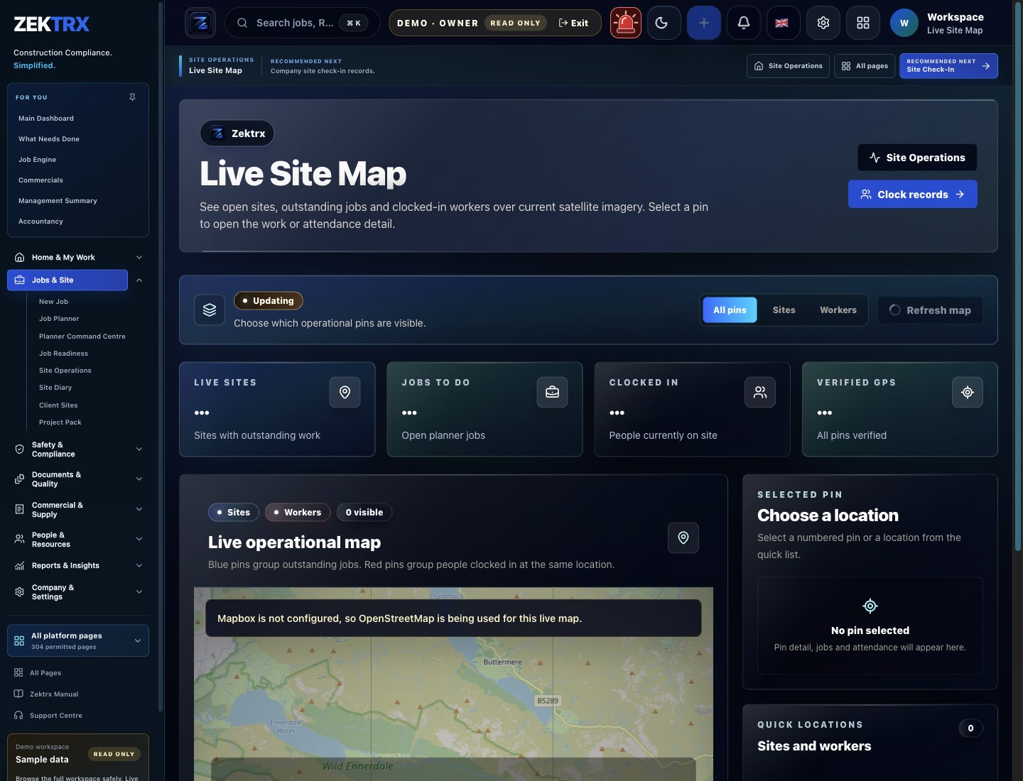 Zektrx live site map view connected to regional rollout