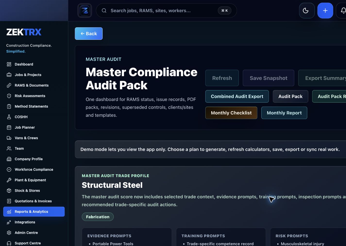 Zektrx master audit view for privacy governance evidence