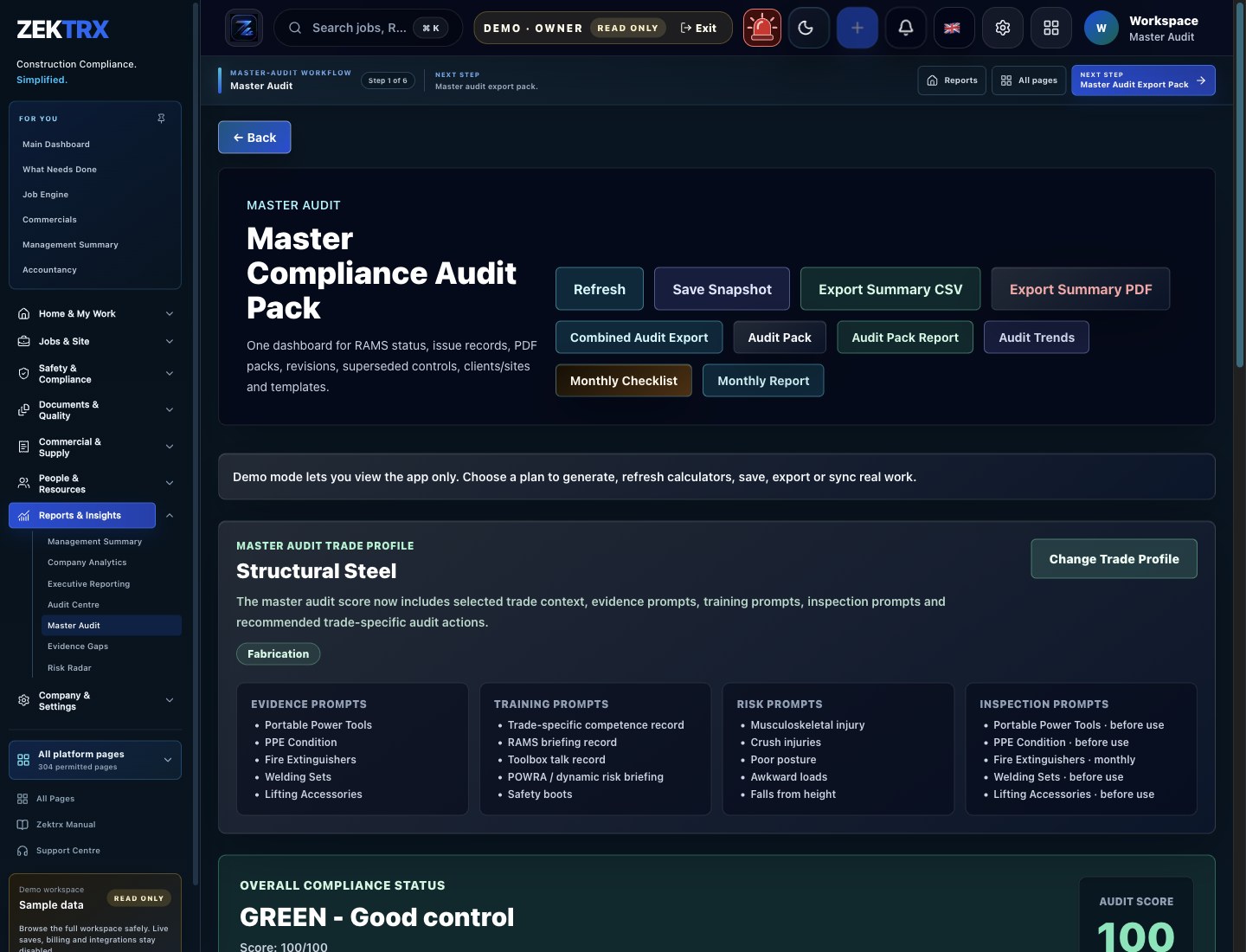 Zektrx master compliance audit pack with checklist and evidence controls
