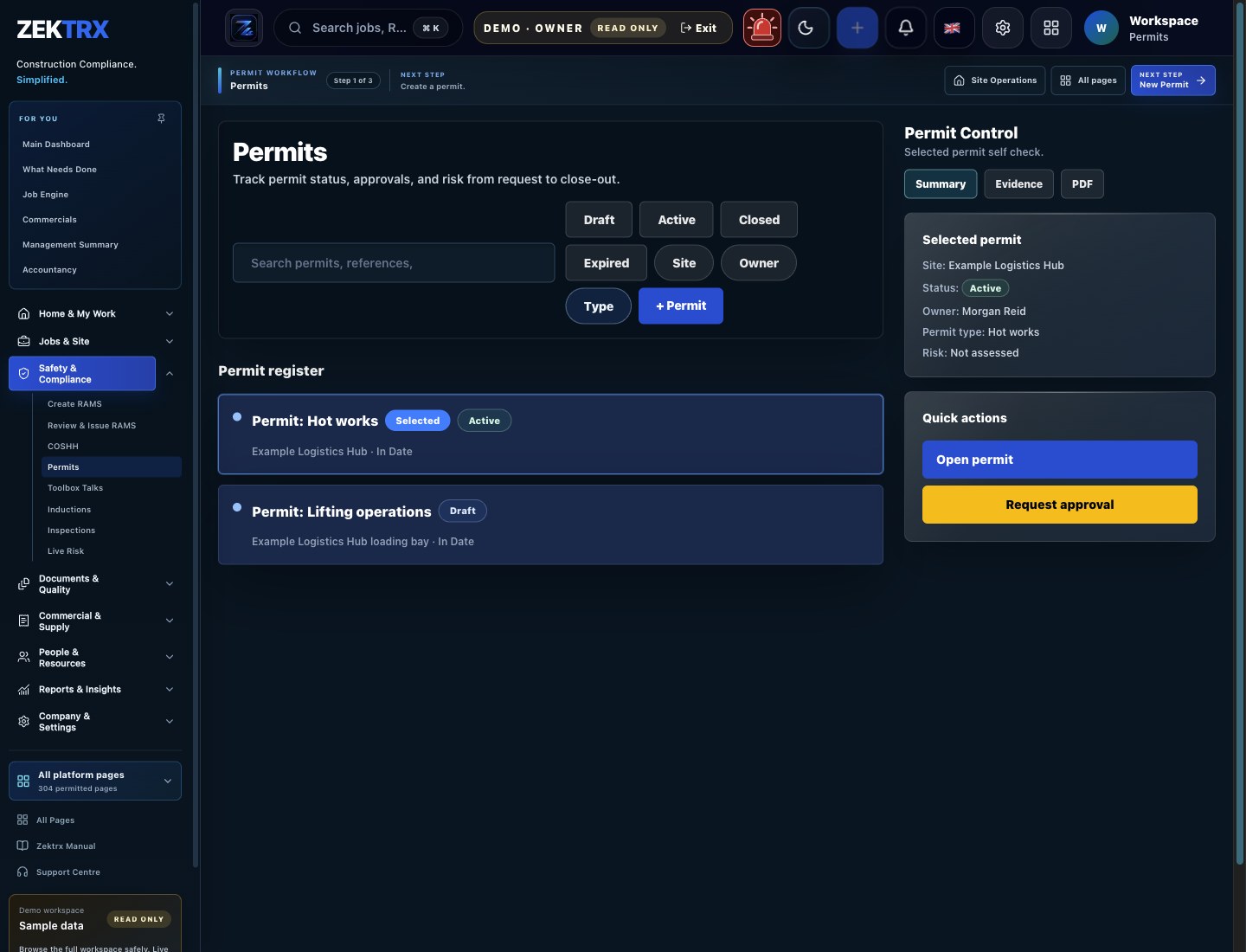 Zektrx permit to work register preview