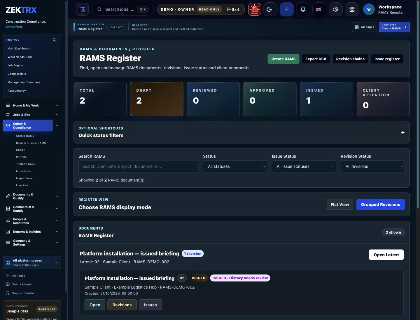 Zektrx RAMS register view for resource search discovery