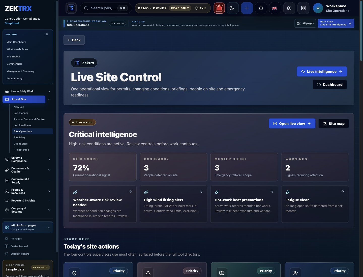 Zektrx site operations view for mobile install rollout