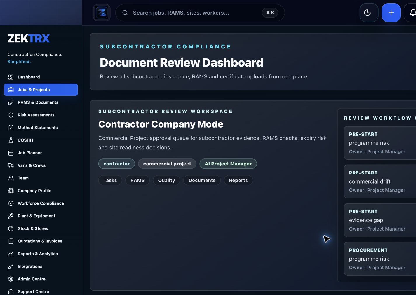Zektrx subcontractor onboarding and approval preview