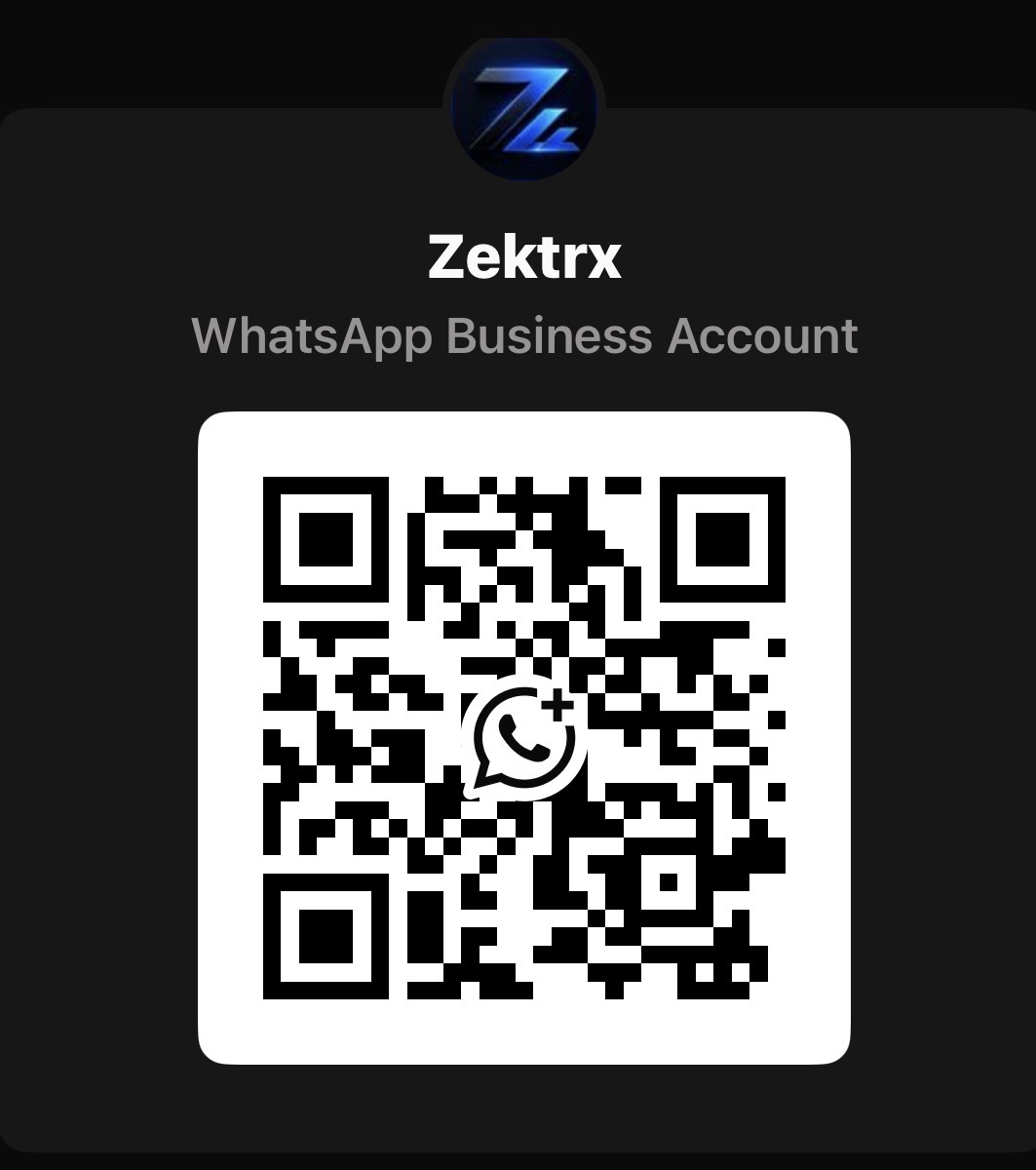 QR code for the Zektrx WhatsApp Business support account